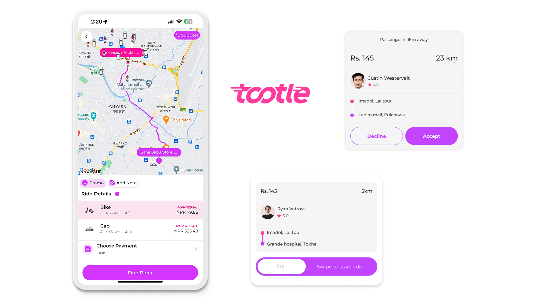 Tootle App — Nepal's first ride-sharing app interface screenshot